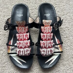 FENDI ROMA Patent Leather Slides women's flat sandals Sz 36 US Sz 5.5